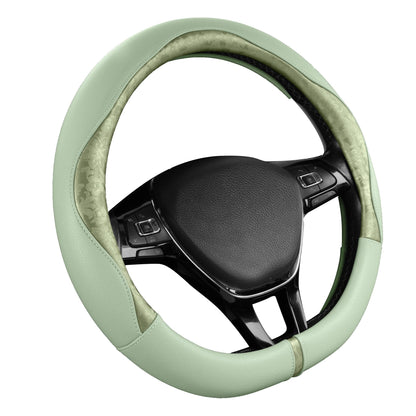 PIC AUTO Steering Wheel Cover, Green Patterned Leather Patchwork Design, Universal Fit 14.5"–15.5", Anti-Slip, Odor-Free, Soft PU Grain Leather, Durable Grip Car Accessory for Girls & Women