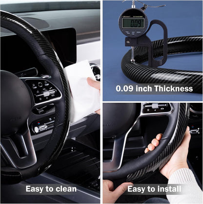 Steering Wheel Cover Carbon Fiber Car Steering Wheel Cover, Glossy Black