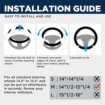 Road Comforts Car Steering Wheel Cover - Microfiber Leather Steering Wheel Wrap Sports 14.5-15 Inch Steering Wheel Cover Non-Slip for Men Women Grey Color