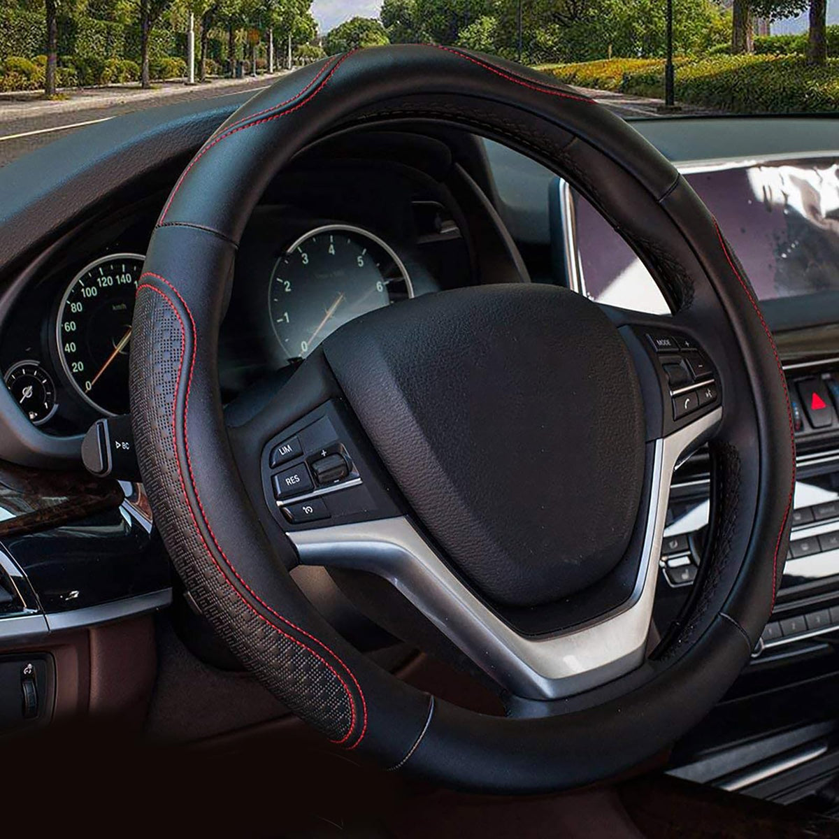 Valleycomfy Leather Steering Wheel Covers Universal 15 inch -Breathable