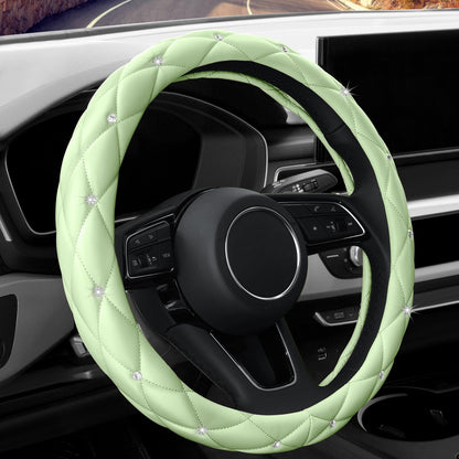 YOGURTCK Diamond Soft Leather Anti-Slip Steering Wheel Cover with Bling Bling Crystal Rhinestones, Universal 15 Inch for Women Girls, Fit Vehicles, Sedans, SUVs, Vans, Trucks - Black