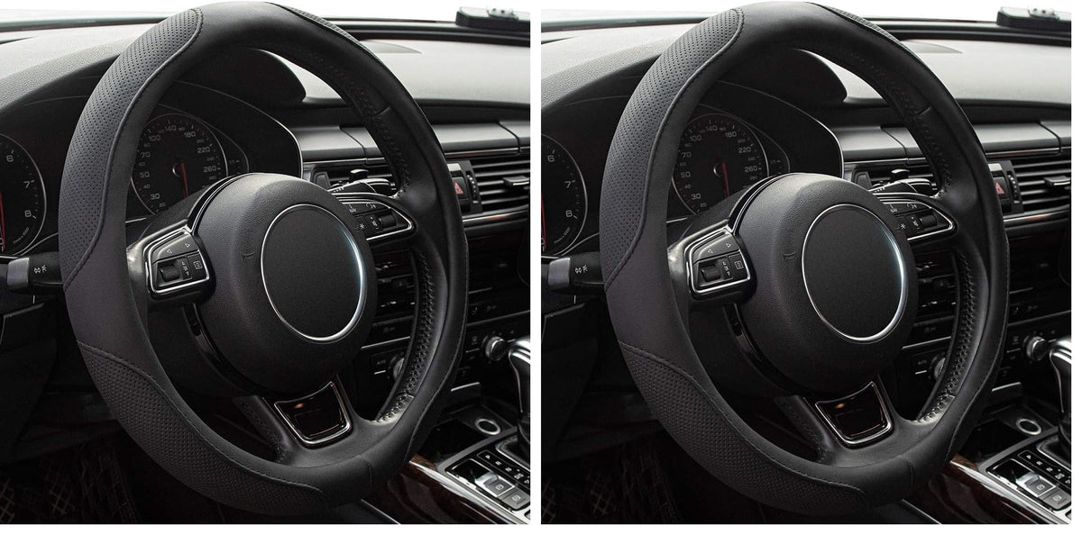 Car Steering Wheel Cover,14.5-15 Inch Black Universal Microfiber Leather Covers Breathable Anti-Slip Odorless Steering Wheels Accessories for Men Women
