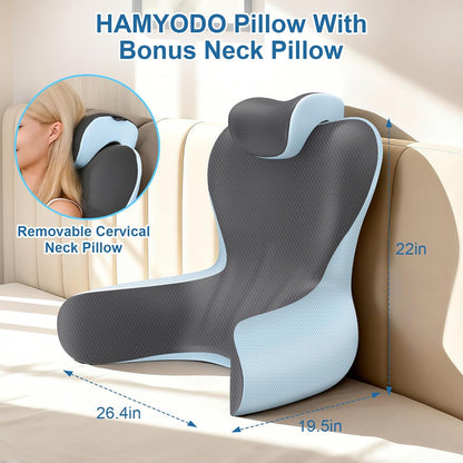 22" XL Reading Pillow Sitting in Bed,Back Support & Armrests(Grey & Blue)