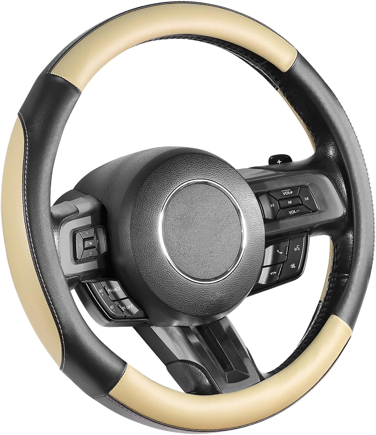 SEG Direct Steering Wheel Cover 14.5-15 inch Heavy-Duty, Black and Beige