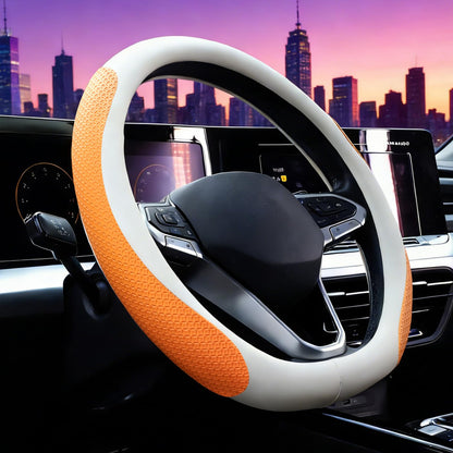 Car Leather Steering Wheel Cover, Premium Nappa Leather with Anti-Slip Lining, Universal 15 Inch, Perforated Breathable Design, Black