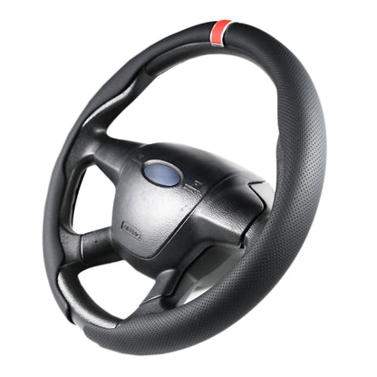 Quick Install Sporty Perforated Nappa Leather Steering Wheel Cover with Red Circular Stripe Trim Universal fit Any 14½ to 15 inches Car Pickup SUV 14.5 to 15 inches SW