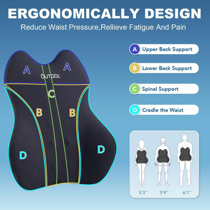 Patented Lumbar Support Pillow for Car, Truck Accessories Travel Essentials, Memory Foam Back Cushion for Driving Seat, Back Pain Relief,Washable Cover, Lower Back Support Fits Most Cars(Black)