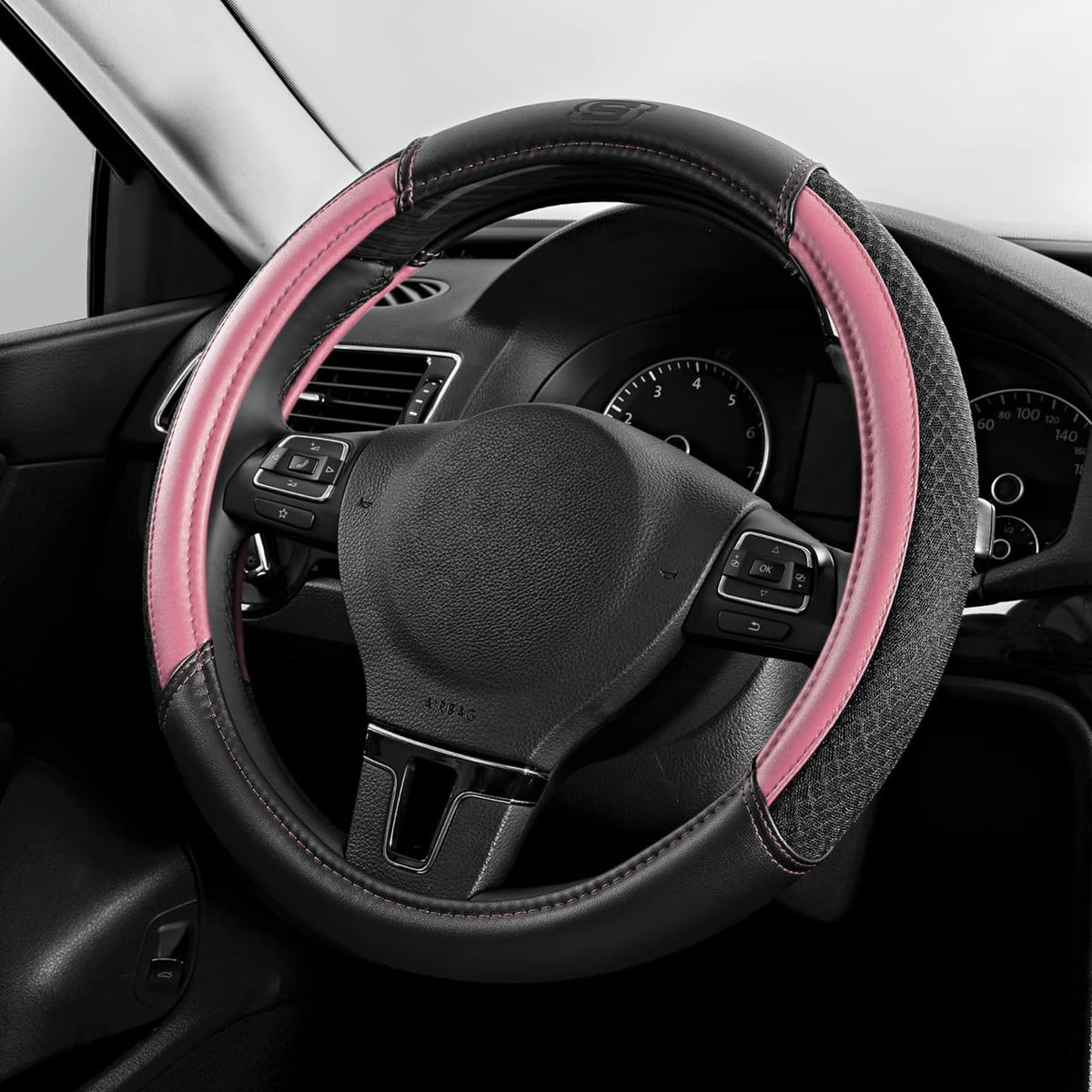 Skechers Air-Cooled Steering Wheel Cover,Leather Car Steering Wheel Cover Universal Fit 14" 1/2-15" Car Wheel Protector for Men Women Fit Suvs,Vans,Sedans,Car,Trucks,Black