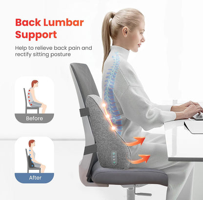COMFIER Back Lumbar Support Pillow for Office, Heated Back Support with 4 Shiatsu Massage Heads & Heating Function, Memory Foam Lumbar Pillow for Computer Gaming Chair-Gray