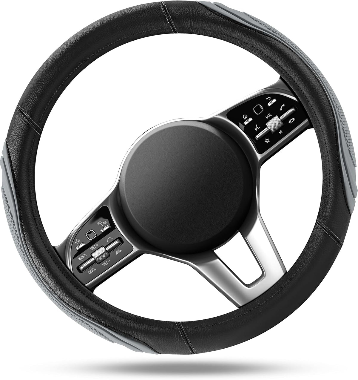 Road Comforts Car Steering Wheel Cover - Microfiber Leather Steering Wheel Wrap Sports 14.5-15 Inch Steering Wheel Cover Non-Slip for Men Women Grey Color