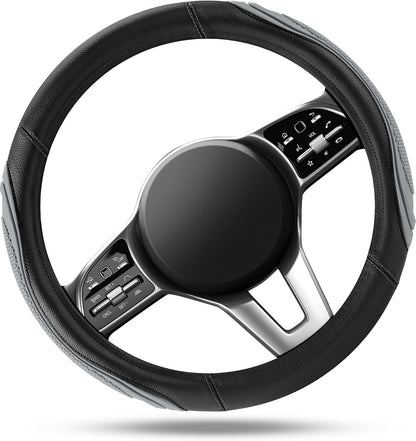 Road Comforts Car Steering Wheel Cover - Microfiber Leather Steering Wheel Wrap Sports 14.5-15 Inch Steering Wheel Cover Non-Slip for Men Women Grey Color