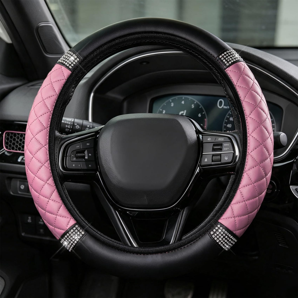 Car Steering Wheel Cover, Steering Wheel Accessories, 15 Inch Microfiber Leather Carbon Fiber Soft Anti-Slip Breathable, Car Accessories Elastic Non-Slip Cover for Most Vehicles