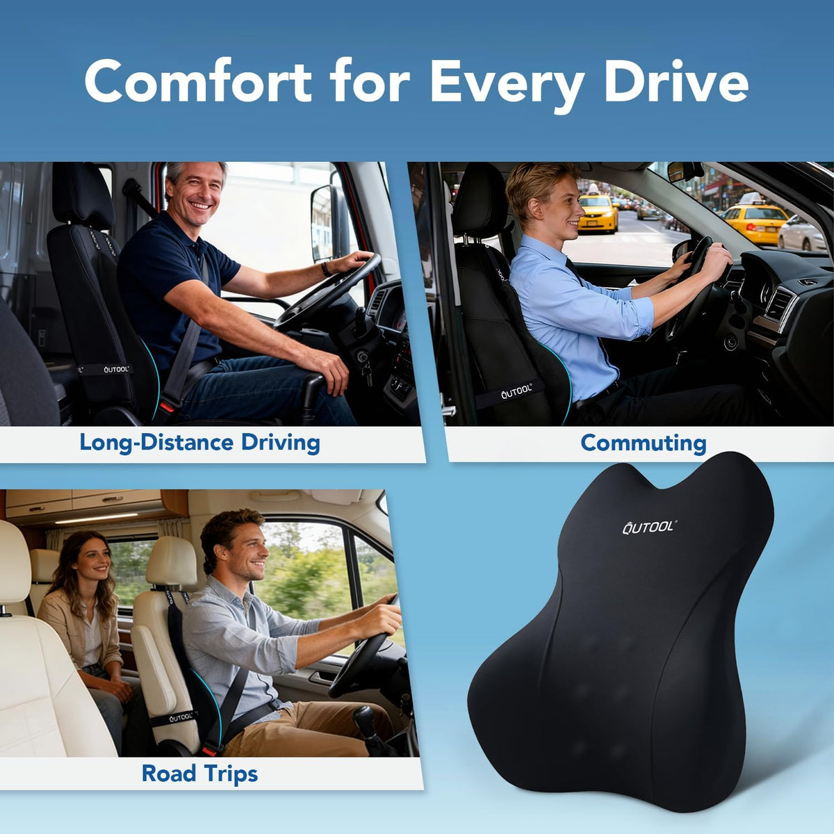 Patented Lumbar Support Pillow for Car, Truck Accessories Travel Essentials, Memory Foam Back Cushion for Driving Seat, Back Pain Relief,Washable Cover, Lower Back Support Fits Most Cars(Black)