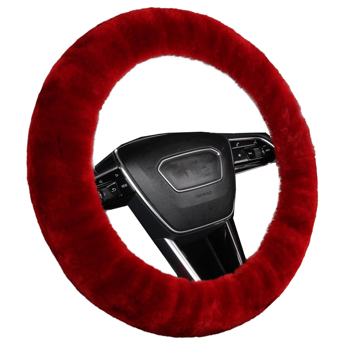 Black Fuzzy Sheepskin Car Steering Wheel Cover for Women | Soft Wool Girly