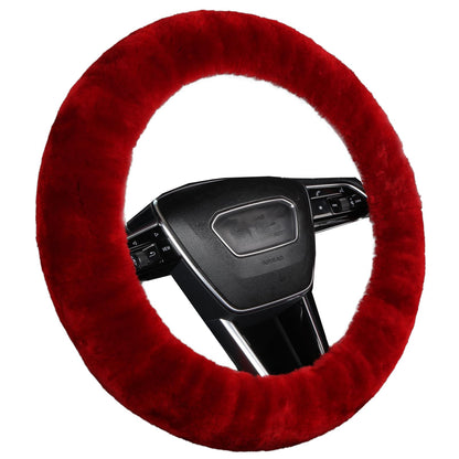 Black Fuzzy Sheepskin Car Steering Wheel Cover for Women | Soft Wool Girly