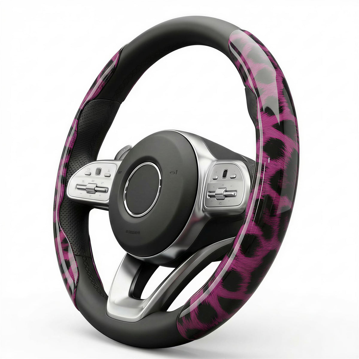 Leopard Print Steering Wheel Cover for Women, 2-Piece Snap-On