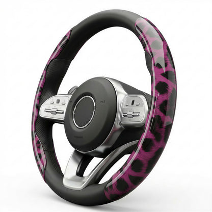 Leopard Print Steering Wheel Cover for Women, 2-Piece Snap-On