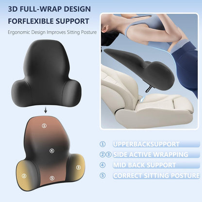 BABUR Memory Foam Lumbar Support Pillow for Car, Lower Back Pain Relief