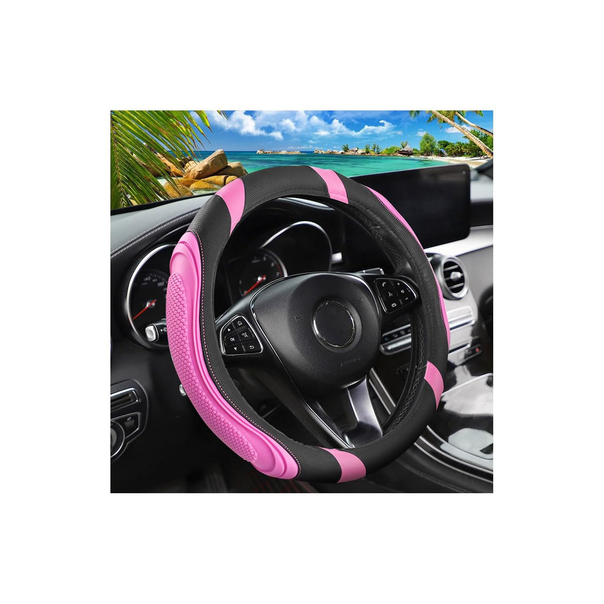 Osilly 15 Inch Artificial Leather Steering Wheel Cover, Red