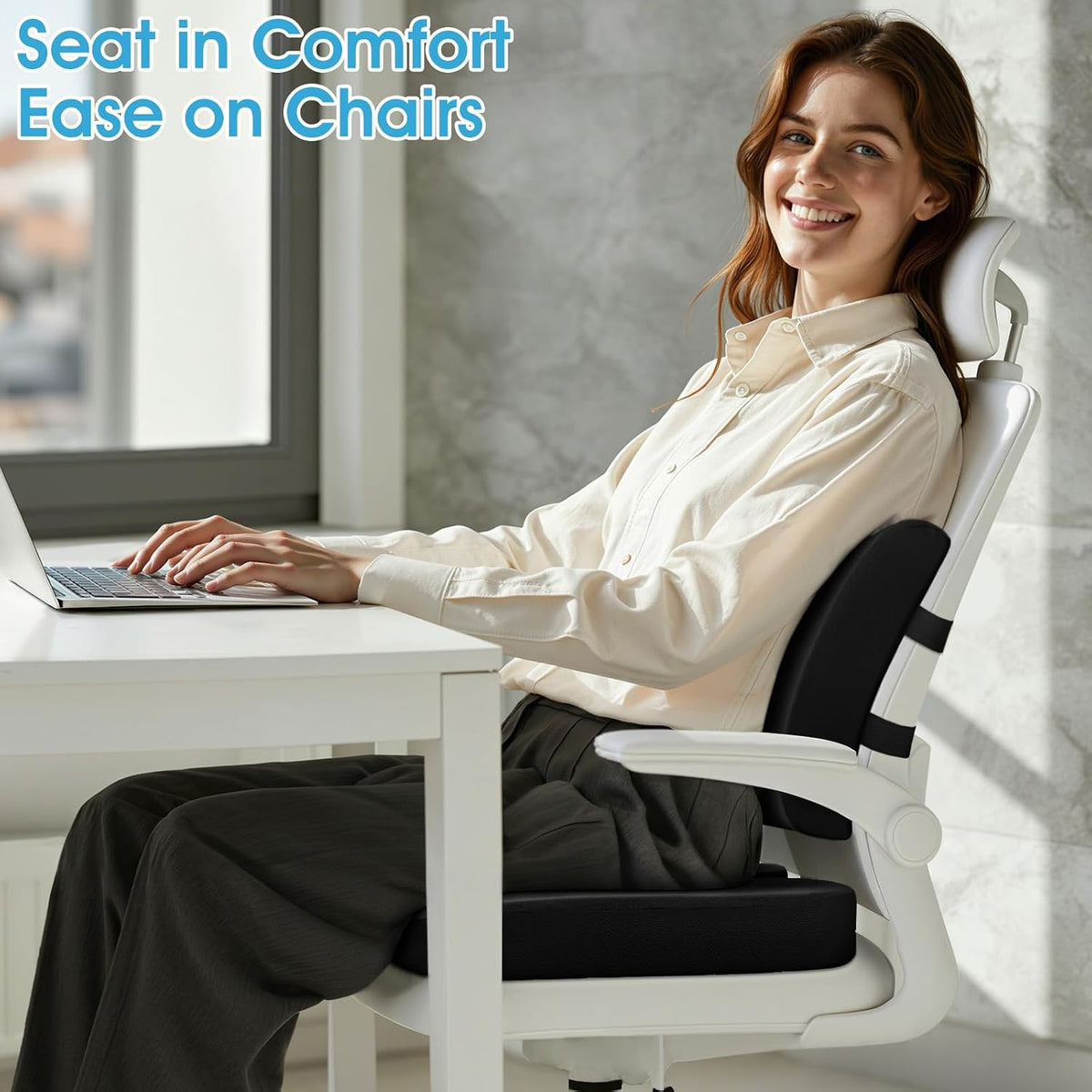CushZone Seat Cushion and Lumbar Support Pillow for Office Chair, Black