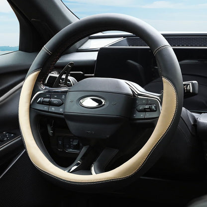 Valleycomfy Microfiber Leather Steering Wheel Cover Universal 15 inch (Beige)