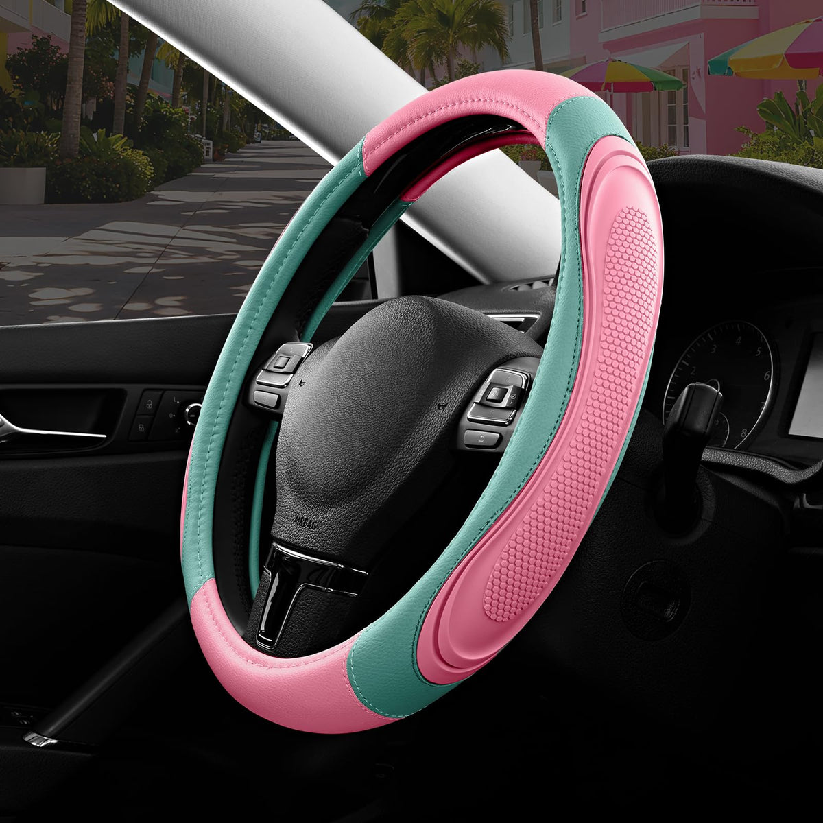 Road Comforts Car Steering Wheel Cover - Microfiber Leather Steering Wheel Wrap Sports 14.5-15 Inch Steering Wheel Cover Non-Slip for Men Women Grey Color