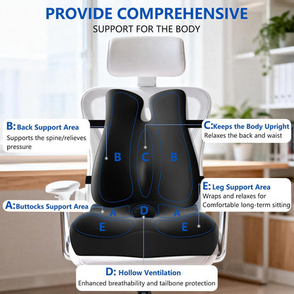 Lumbar Support Pillow for Office Chair,Seat Cushion with Back Support,Office Chair Cushion for Tailbone Pain,Sciatica and Hemorrhoid Relief (Black)