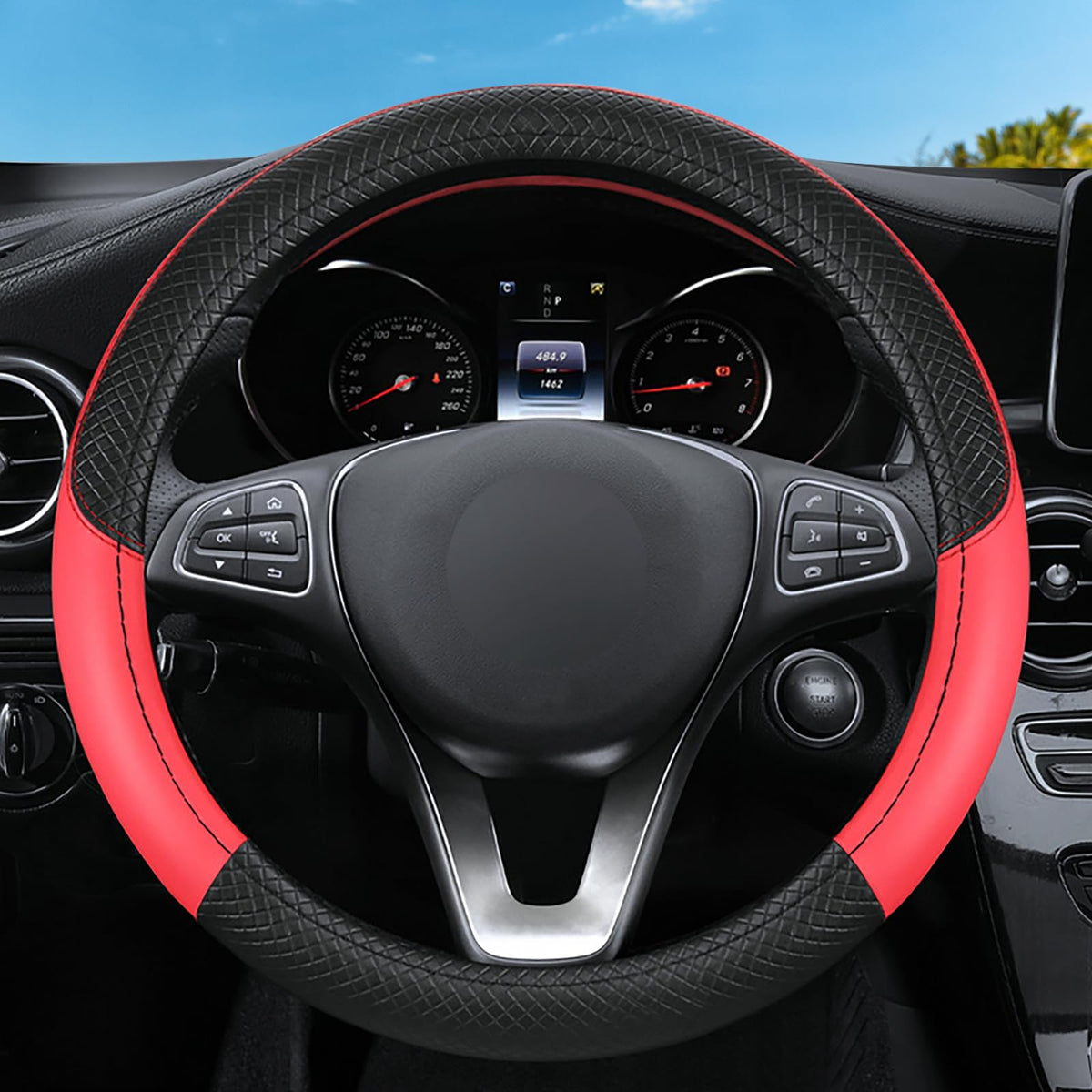 Blue Embroidery Butterfly Car Steering Wheel Cover,14.5-15 Inch Universal Leather Covers Breathable Anti-Slip Odorless Steering Wheels Accessories for Men Women