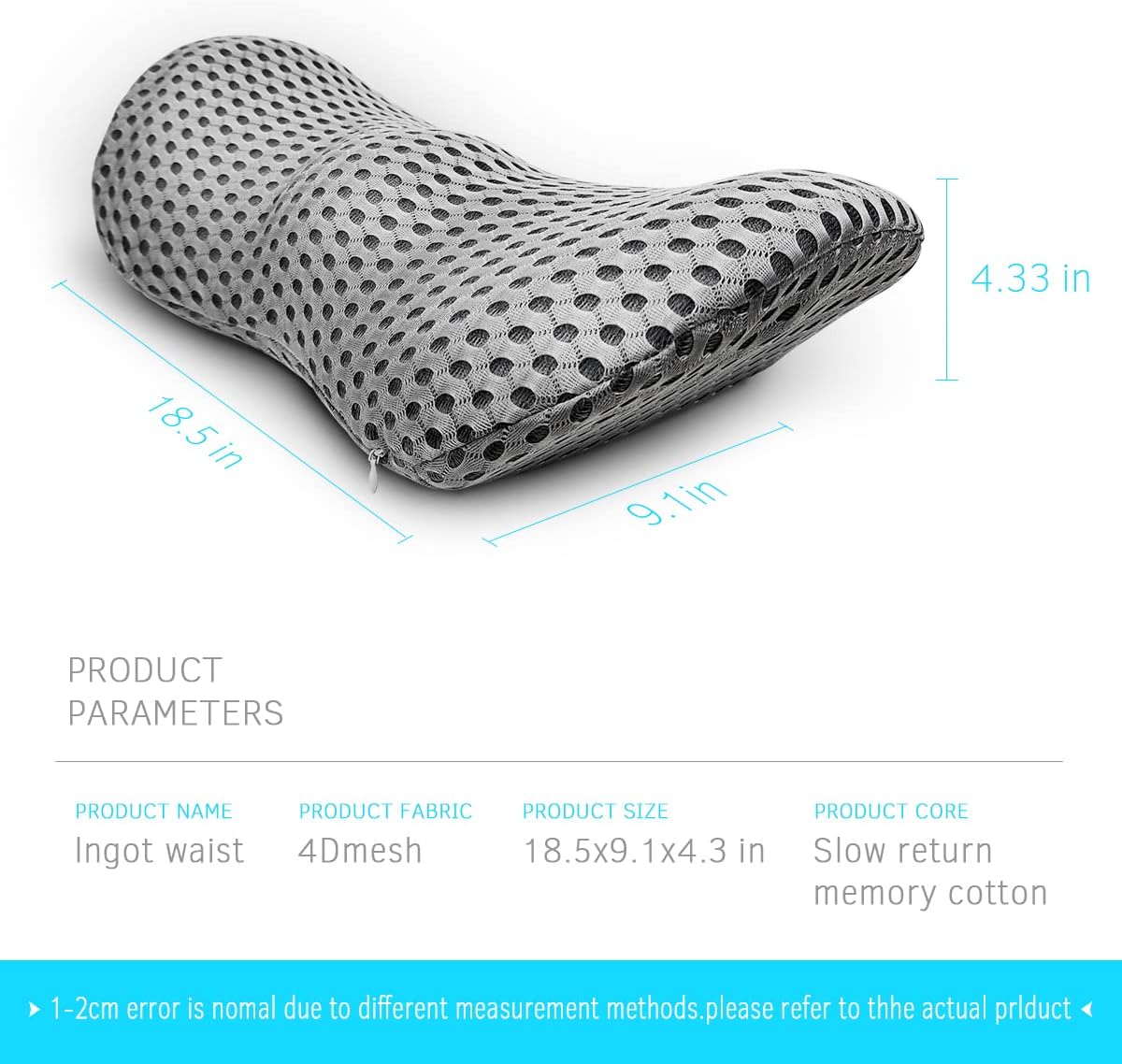 Lumbar Support Pillow for Office Chair, Memory Foam Lumbar Pillow for Lower Back Pain Relief (Grey)