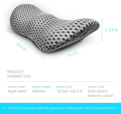 Lumbar Support Pillow for Office Chair, Memory Foam Lumbar Pillow for Lower Back Pain Relief (Grey)