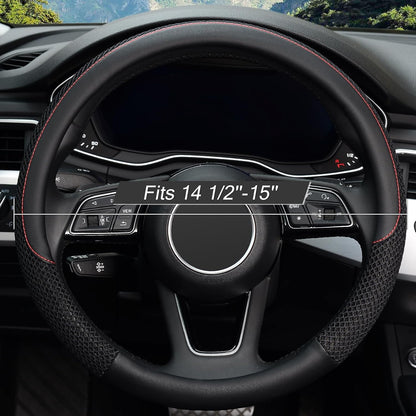 KAFEEK Steering Wheel Cover, Cooling Ice Silk Leather, 15 Inch, Black