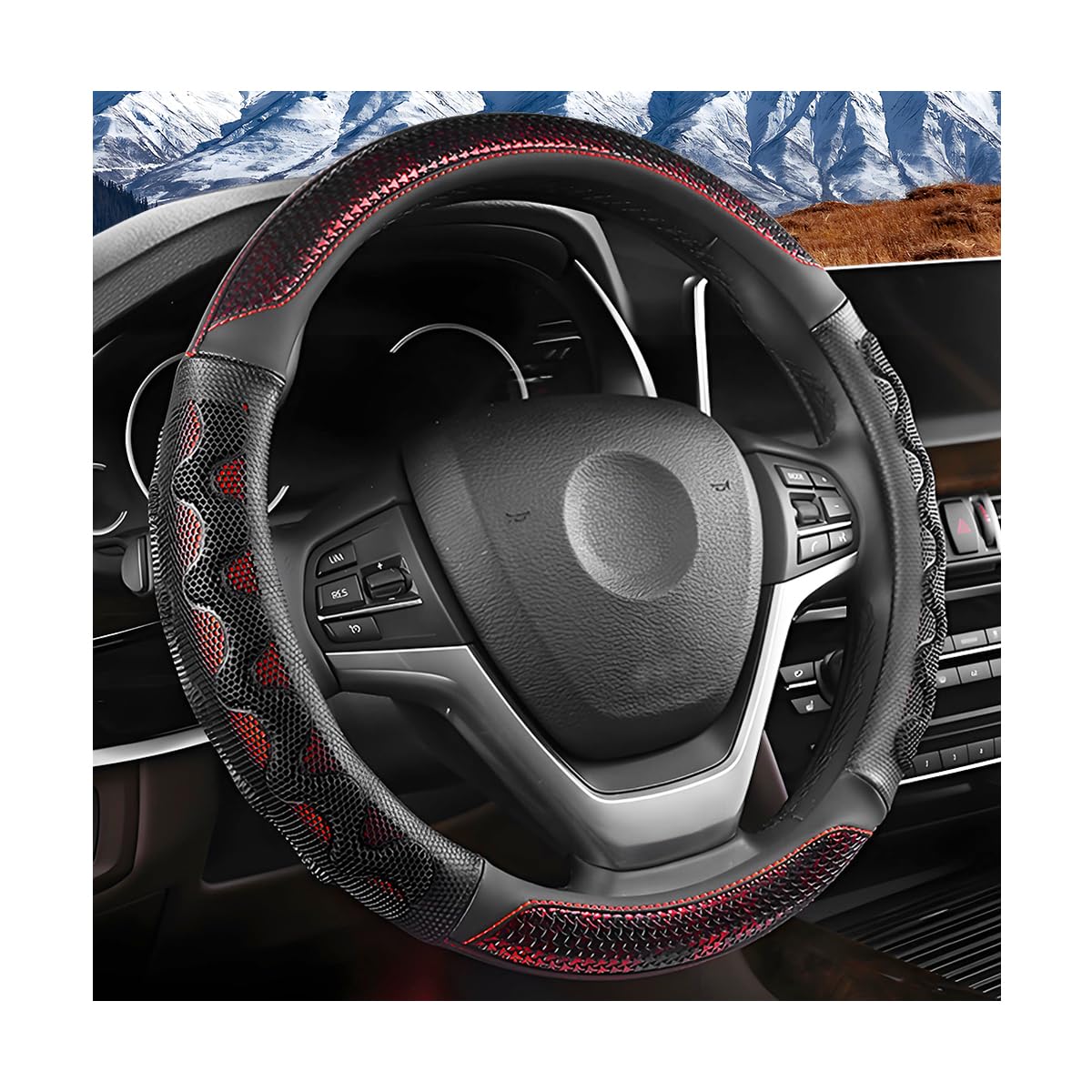 Car Steering Wheel Cover, 3D Honeycomb Anti-Slip Breathable, Red