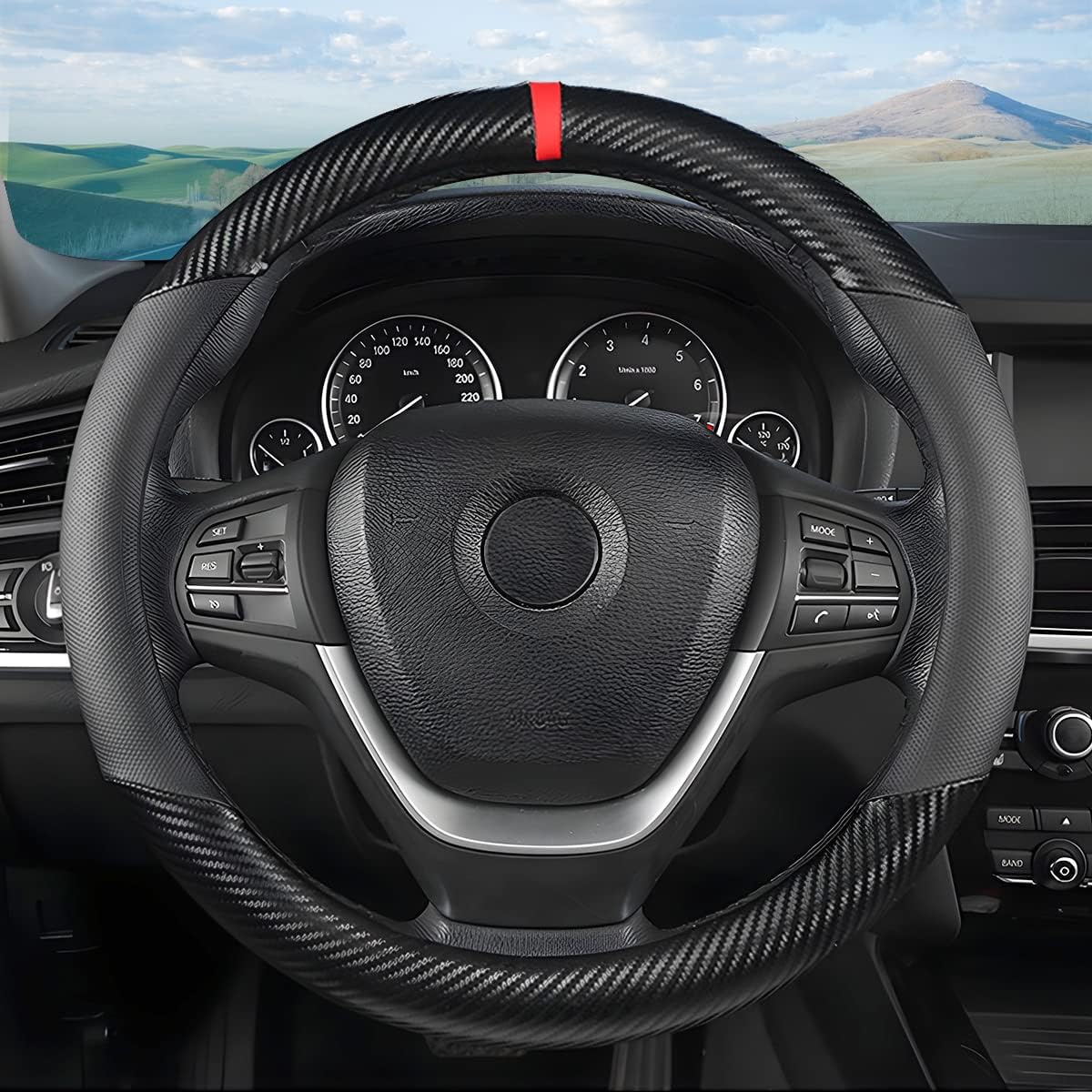 Moly Magnolia 15 Inch Car Steering Wheel Cover, Black-1