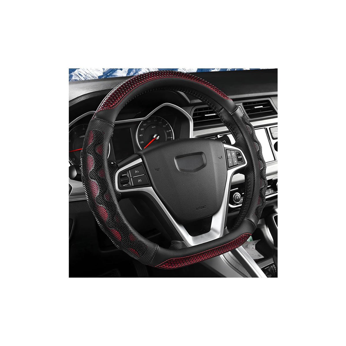 Car Steering Wheel Cover, 3D Honeycomb Anti-Slip Breathable, Red