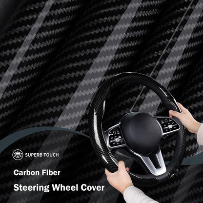 Steering Wheel Cover Carbon Fiber Car Steering Wheel Cover, Glossy Black