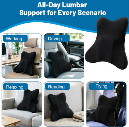 Lumbar Support Pillow, Memory Foam Back Cushion for Car & Office Chair - Black