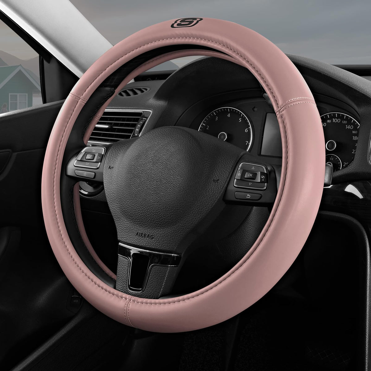 Skechers Memory Foam Steering Wheel Cover,Grade Protein Leather Steering Wheel Cover,Universal Anti-Slip Fit 14" 1/2-15" Car Wheel Cover for Men Women Fit Suvs,Vans,Sedans,Car,Trucks,Black