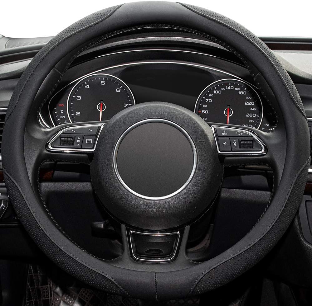 Car Steering Wheel Cover,14.5-15 Inch Black Universal Microfiber Leather Covers Breathable Anti-Slip Odorless Steering Wheels Accessories for Men Women