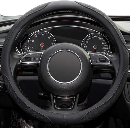 Car Steering Wheel Cover,14.5-15 Inch Black Universal Microfiber Leather Covers Breathable Anti-Slip Odorless Steering Wheels Accessories for Men Women