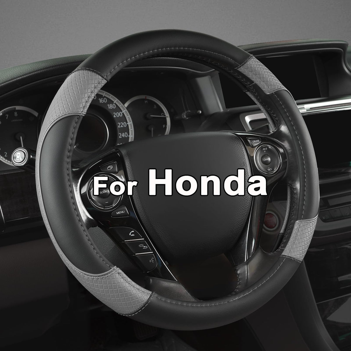 GIANT PANDA Microfiber Leather Steering Wheel Cover for Honda Accord,Civic,CR-V,HR-V,Pilot(Diamond-Pattern-Black-Standard Size)