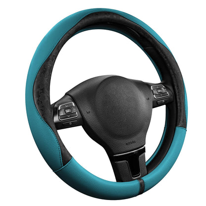 PIC AUTO Steering Wheel Cover, Green Patterned Leather Patchwork Design, Universal Fit 14.5"–15.5", Anti-Slip, Odor-Free, Soft PU Grain Leather, Durable Grip Car Accessory for Girls & Women