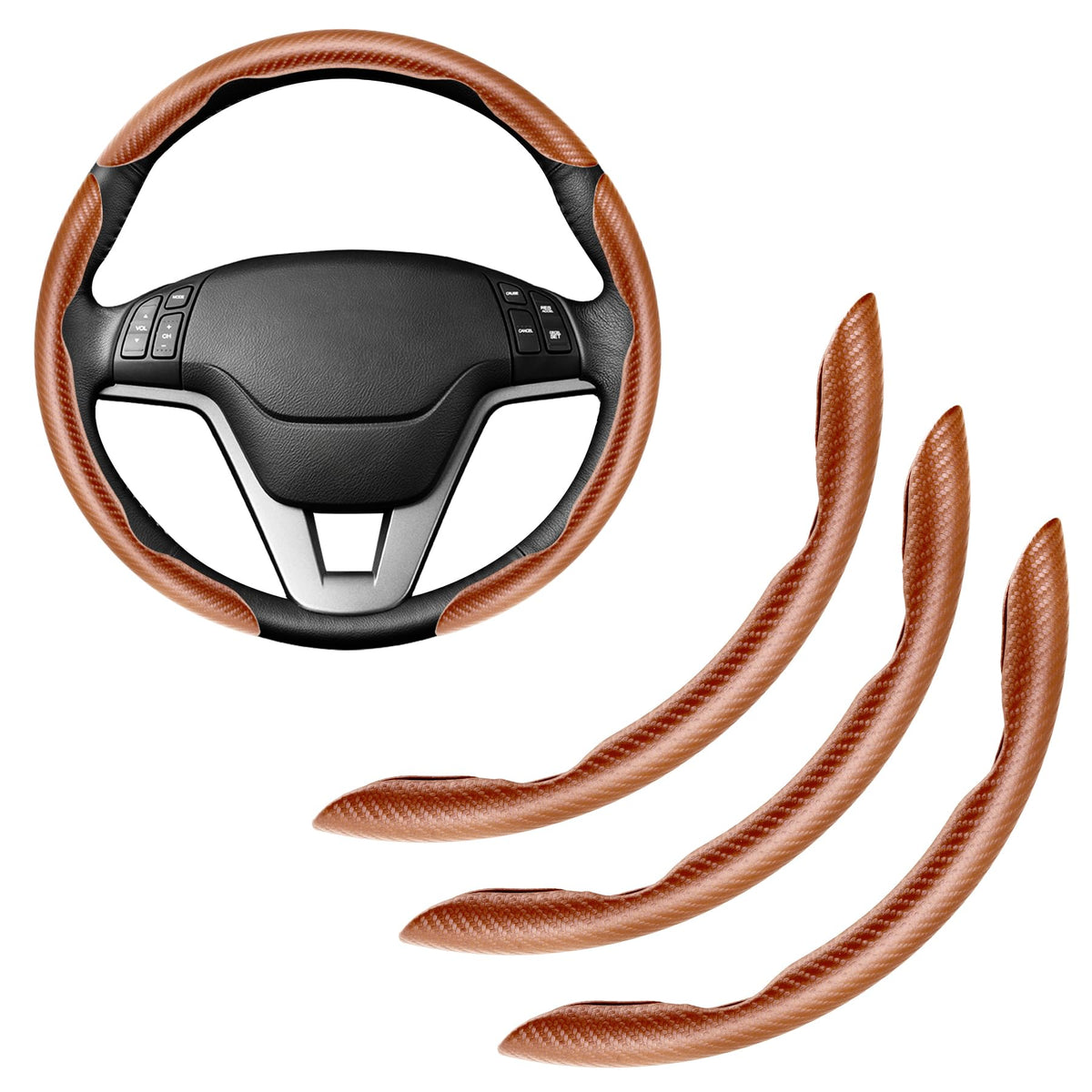 Amiss 3pcs Carbon Fiber Anti-Skid Steering Wheel Cover, Waterproof Design, Universal Fit for 14-16 Inch Car Wheel Cover, Interior Car Accessories for Jeeps, SUVs, Trucks (Glossy Black)