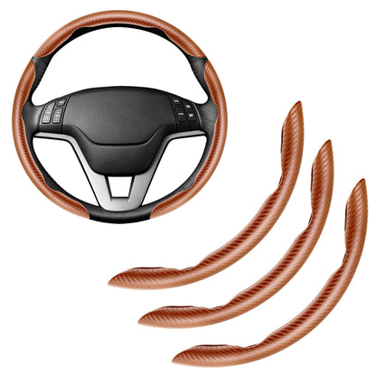 Amiss 3pcs Carbon Fiber Anti-Skid Steering Wheel Cover, Waterproof Design, Universal Fit for 14-16 Inch Car Wheel Cover, Interior Car Accessories for Jeeps, SUVs, Trucks (Glossy Black)