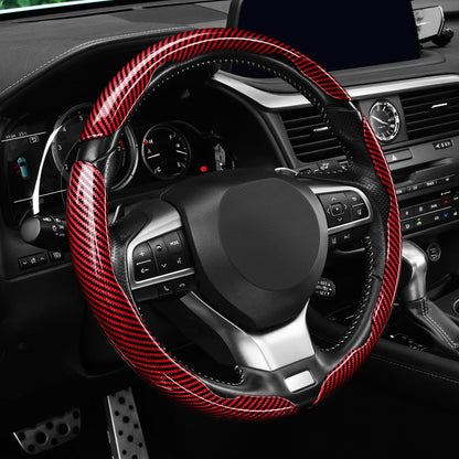 Amiss 3pcs Carbon Fiber Anti-Skid Steering Wheel Cover, Waterproof Design, Universal Fit for 14-16 Inch Car Wheel Cover, Interior Car Accessories for Jeeps, SUVs, Trucks (Glossy Black)