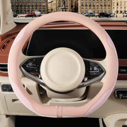 Nappa Leather Ice Silk Fabric Pink Steering Wheel Cover Women