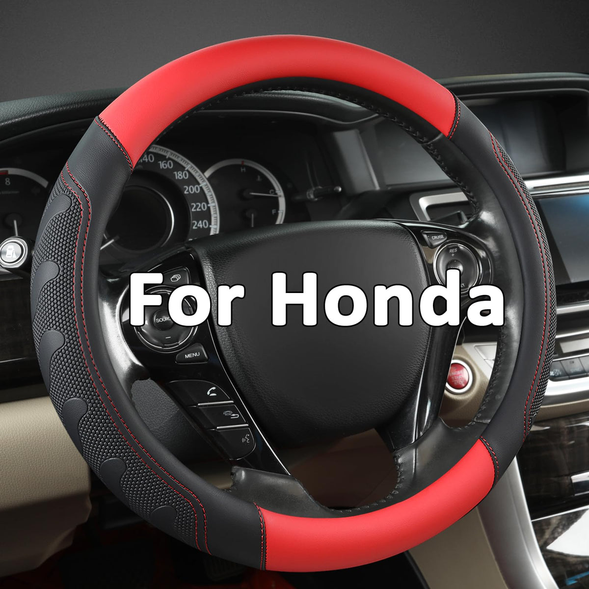 GIANT PANDA Microfiber Leather Steering Wheel Cover for Honda Accord,Civic,CR-V,HR-V,Pilot(Diamond-Pattern-Black-Standard Size)