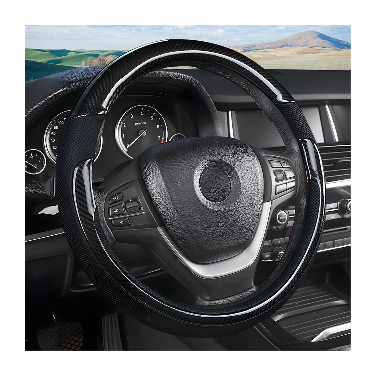 Moly Magnolia 15 Inch Car Steering Wheel Cover, Black-1