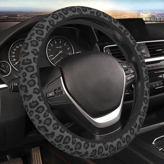 Black Leopard Cheetah Steering Wheel Cover for Women Girls