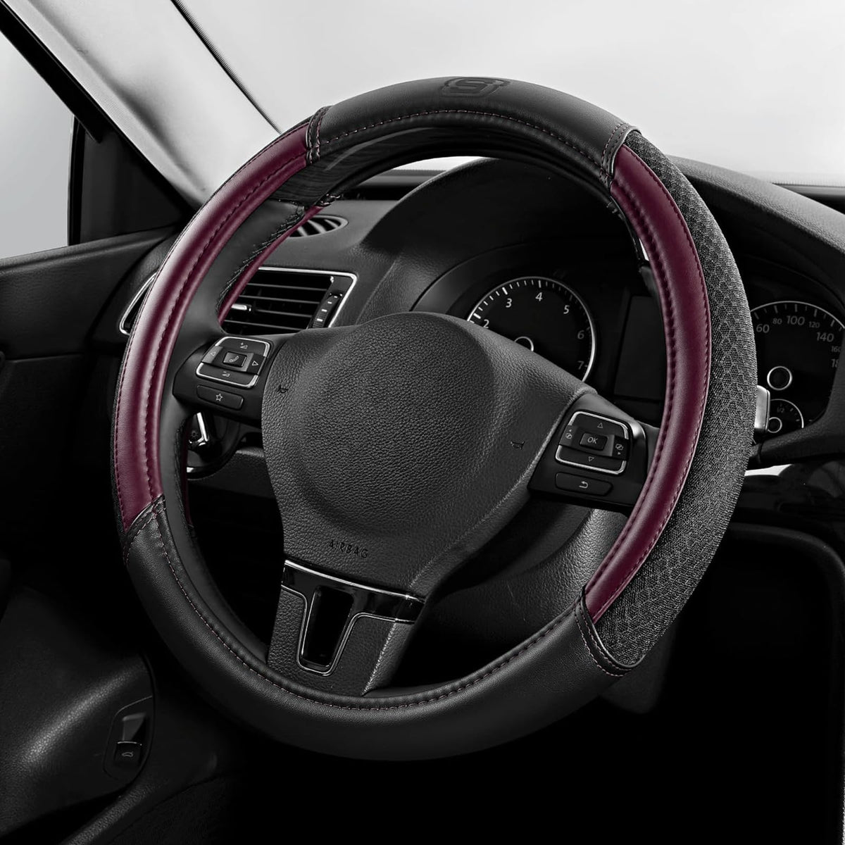 Skechers Air-Cooled Steering Wheel Cover,Leather Car Steering Wheel Cover Universal Fit 14" 1/2-15" Car Wheel Protector for Men Women Fit Suvs,Vans,Sedans,Car,Trucks,Black