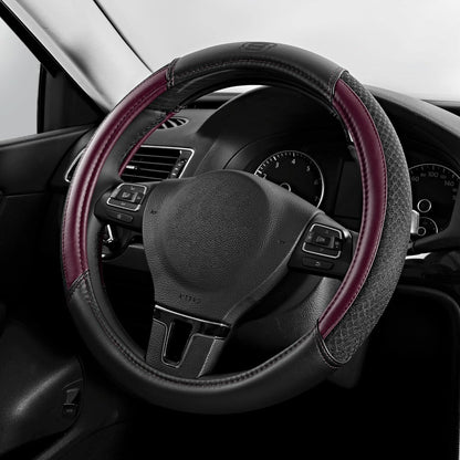 Skechers Air-Cooled Steering Wheel Cover,Leather Car Steering Wheel Cover Universal Fit 14" 1/2-15" Car Wheel Protector for Men Women Fit Suvs,Vans,Sedans,Car,Trucks,Black